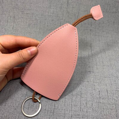 Solid Leather Key Wallets Lovely Key Chains Cover Soft Leather Pull Type Car Key Bag Women Key Ring Holder Case: Pink