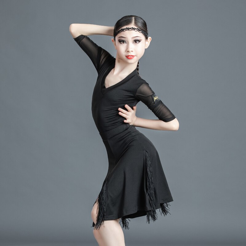 Children Latin Dance Dress Girls Competition Performance Costumes Girls Dress Tassel Skirt Latin Ballroom Dance
