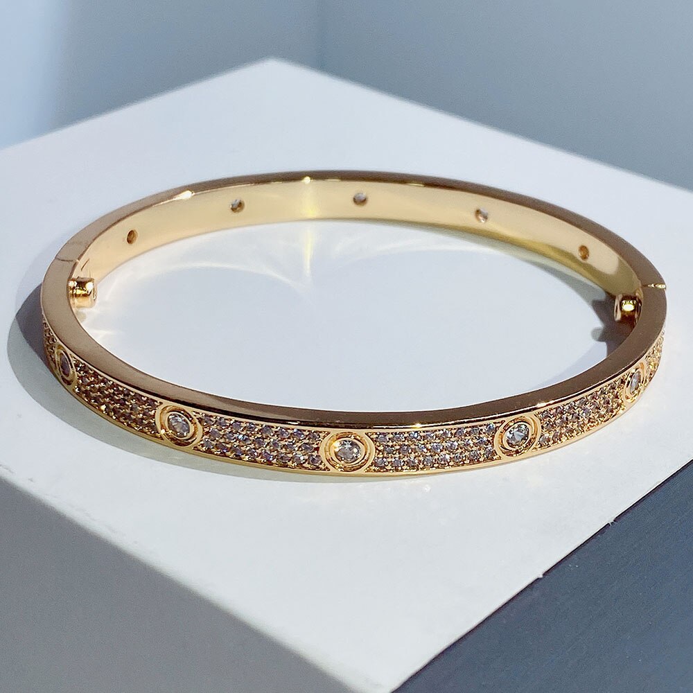 2020Hot selling products screw Bracelet sub gold material A3 zircon inlaid with stars trend lovers Bracelet: golden