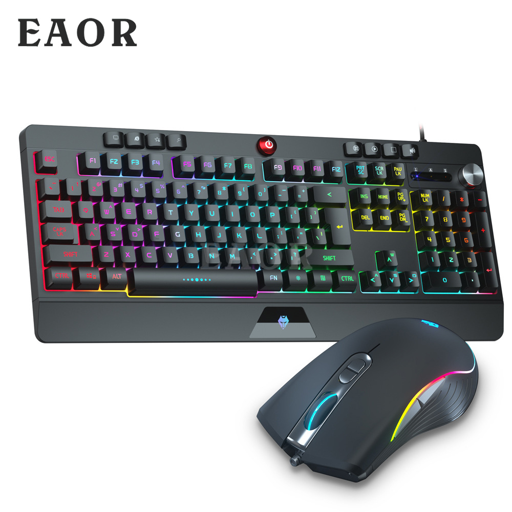 EAOR RGB Wired Gaming Keyboard and Mouse Set 104-key Mechanical Feel Gaming Keyboard Mouse Combos for Laptop Desktop PC Gamer