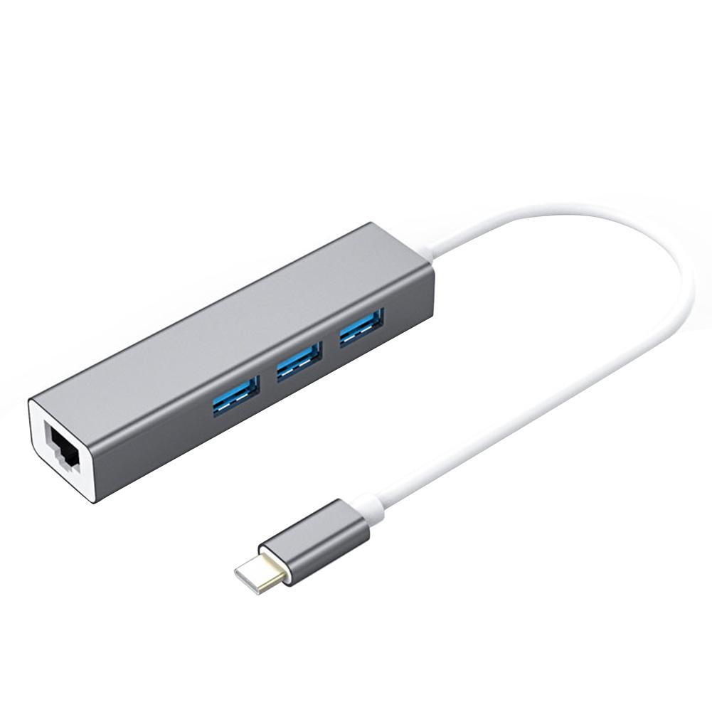 S81-U3-C Mulit Ports Zinn-beschichtete Kupfer Leiter für PVC Typ-C Männlichen zu RJ45 3 USB 3,0 Weibliche computer USB-C Splitter: Grey