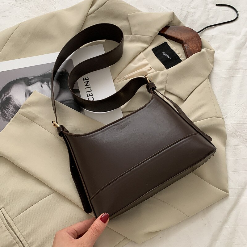 exquisit Einkaufstasche Tragbare PU Leder Schulter Tasche Frauen Einfarbig Platz Pendler Handtasche Stamm: DarkBrown