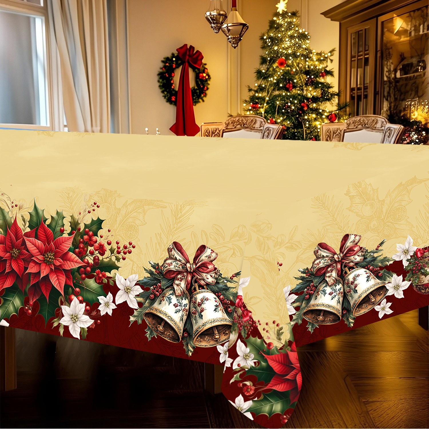 Rød juleblomstduk julepynt til hjemmet jul navidad år spisebordduk