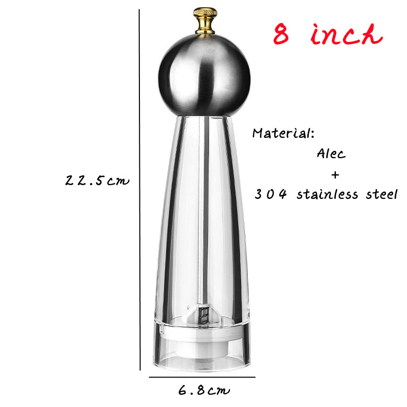 5/6/8 tums manuell pepparkvarn akryl keramisk kärna peppar havssaltkvarn multifunktionell spannmålskvarnar kryddkvarnar prylar: Orange