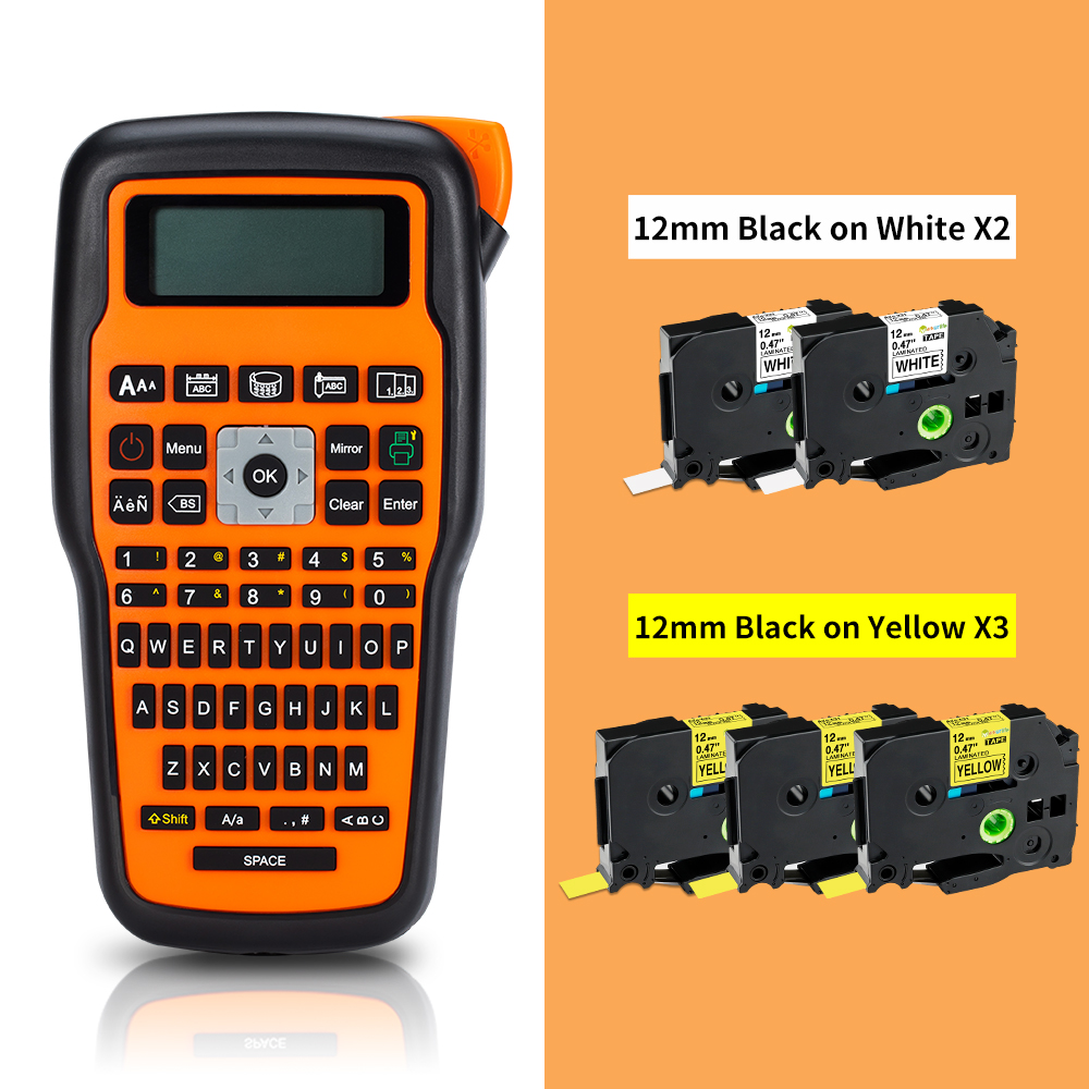 Etiquetadora portátil E1000 PRO, Compatible con cinta de TZe-231 Brother, teclado QWERTY térmico inalámbrico, máquina etiquetadora de múltiples símbolos: Castaño