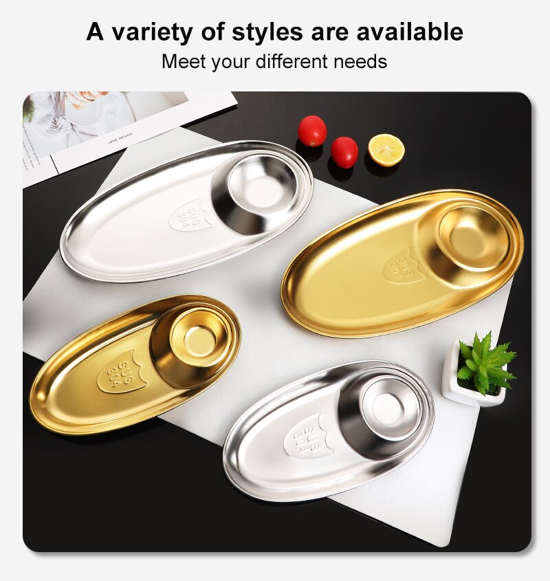 Grid plate 304 Stainless Steel Snack Plate Divided Grid Plate Oval Plate With Sauce Plate Western Fries Fried Chicken Plate