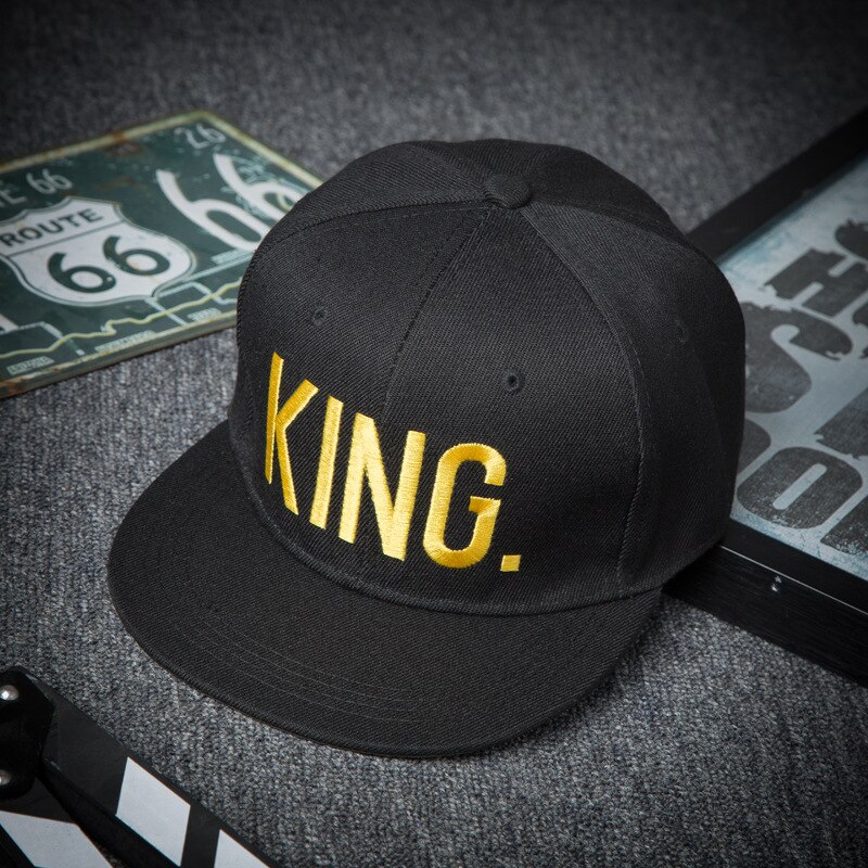 Menn kvinner konge dronning bokstaver mønster broderi baseball lokk gate hofte hopp caps snapback par flat hatt  a69: Kongegul
