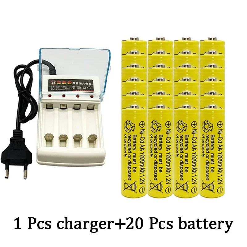 Batería AA Ni-cd 1,2 V recargable, 1000 mAh, utilizada para relojes, ratones, juguetes eléctricos, controles remotos, cargador AA Ni Cd: Transparente