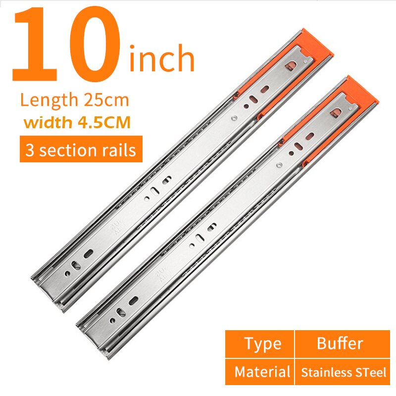 10 " - 22" Rvs Lade Slides Soft Close Lade Track Rail Sliding Drie-Sectie Kabinet Slides meubels Hardware: Buffer 10inch 25cm