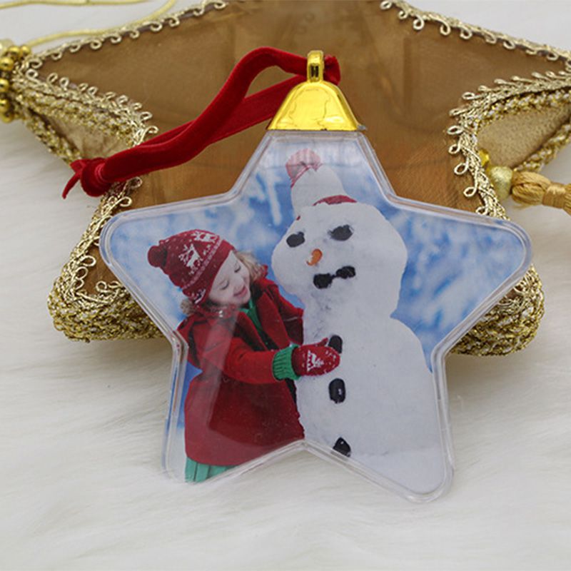 5PCS Clear Plastic Photo Frame Xmas Tree Hanging Picture Frame Ornament DIY Christmas Party Room Decorations Pet Pendant: Star