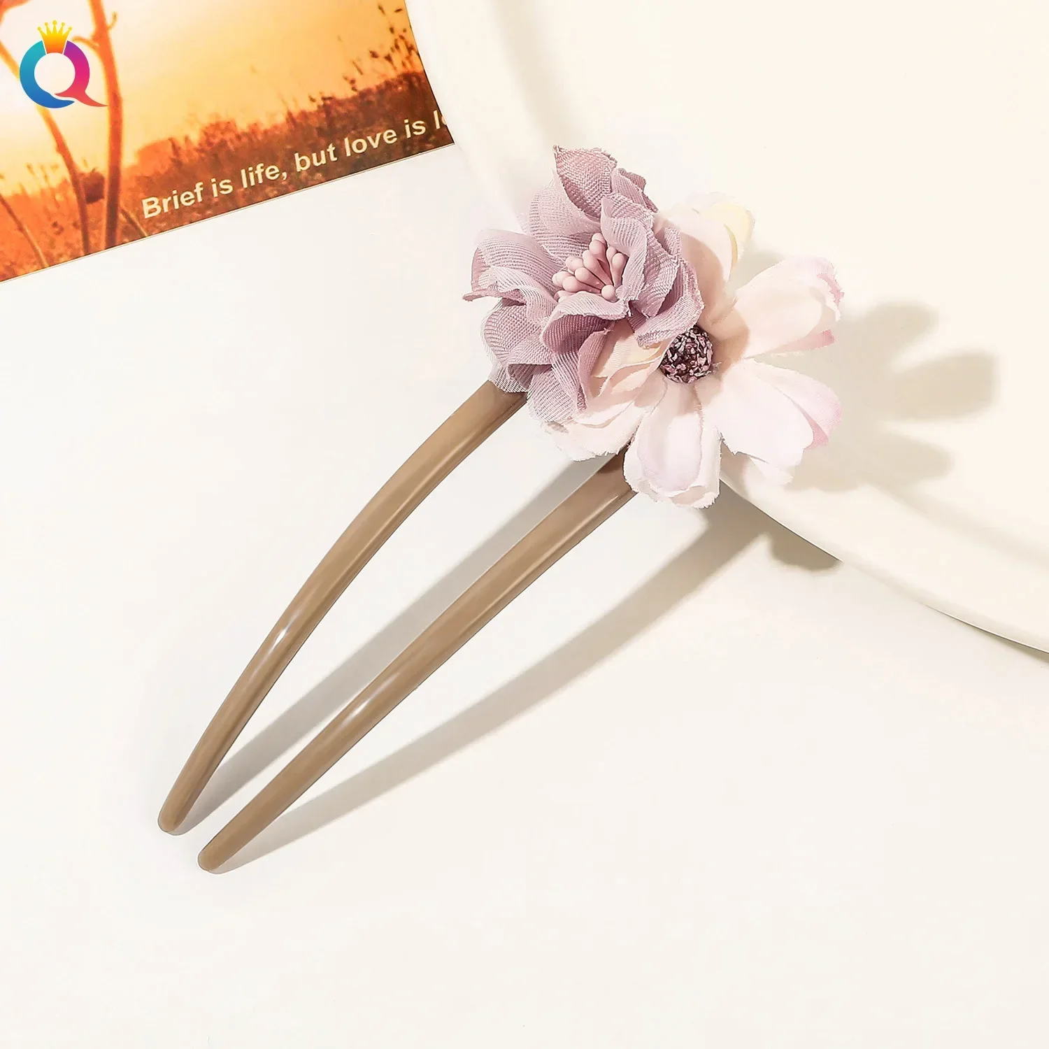 Horquilla de flor de Begonia en forma de U de 13cm, horquilla de pelo Simple a la para mujer, accesorios para el cabello de flores para Festival de estilo étnico,: Gris
