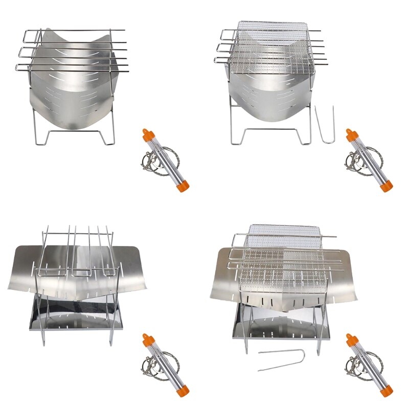Camping Wood Stove Grill Folding Stainless Steel Firewood Buring Stove for Camping Cooking Picnic BBQ
