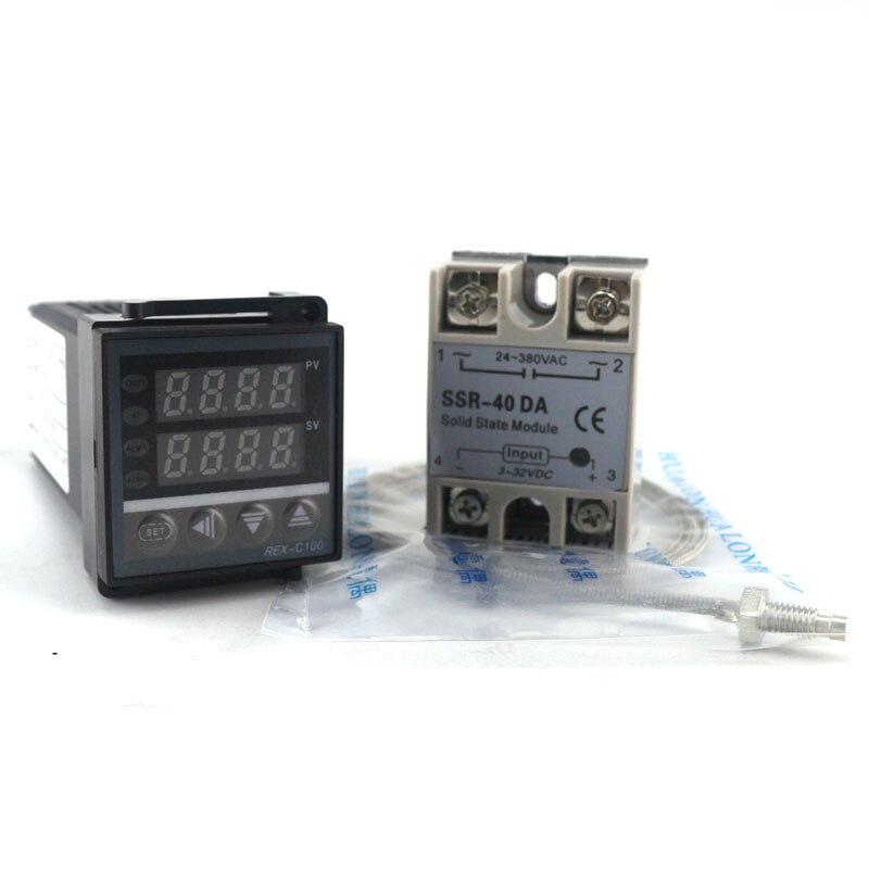 Dual PID Thermostat Regulator SSR Output Digital PID Temperature Controller REX-C100 0-400C Thermocouple K SSR 40A SSR-40A