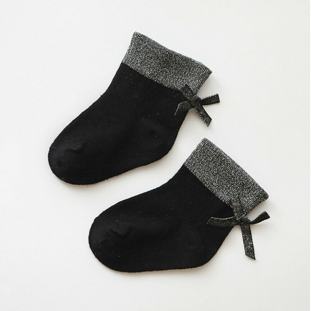 Brand Baby Girl Kid Socks Double Bow Knee High Autumn Winter Socks Patchwork Bow Socks 4 Colors 0-8Y: Black / 3 to 5 Years