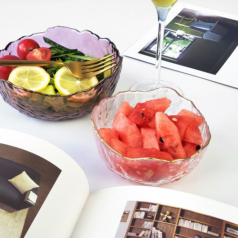 Bol à salade de style japonais Phnom Penh, ensemble d'assiettes à fruits transparents en verre, bol à dessert