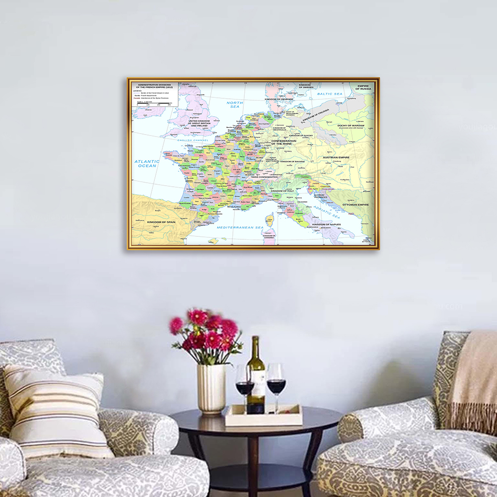 59*42cm 1812 The France Map Political Map In French Retro Wall Art Poster Canvas Painting Classroom Home Decor School Supplies
