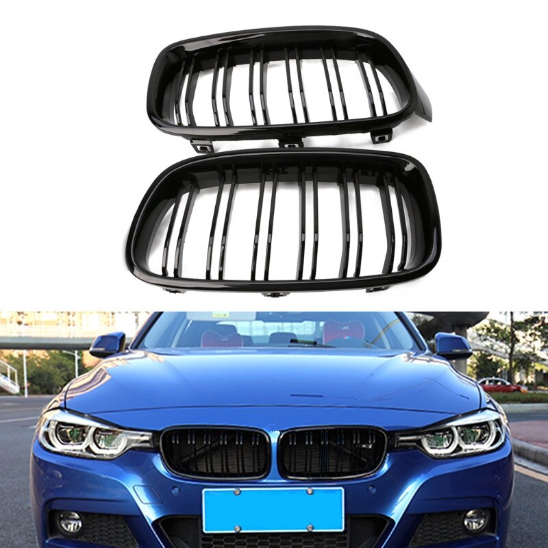 Doppelte Nierengrills Glänzend Schwarz Für BMW 3er F30/F31/F35 (2012–2017) – Direktes Einbau-Design Aus Stabilem ABS