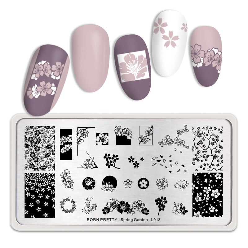 Født smuk nail art stempel skabelon blomst blonder geometri billeder stål nail art stencil blomstertema manicuring
