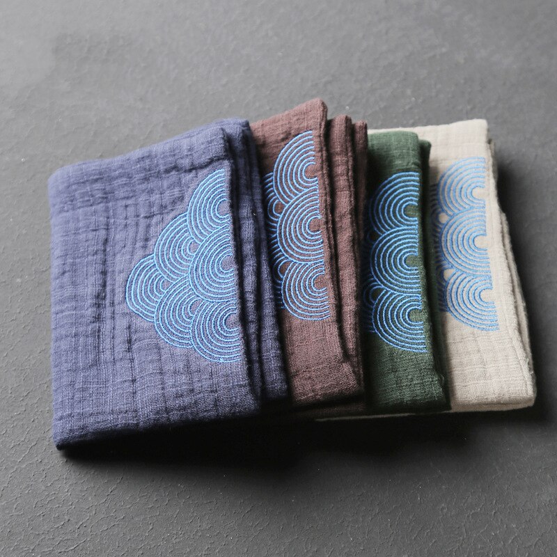 Pure Cotton Absorbent Tea Towel Thick Embroidered Sea Water Pattern Square Clean Cloth Japanese Tea Set