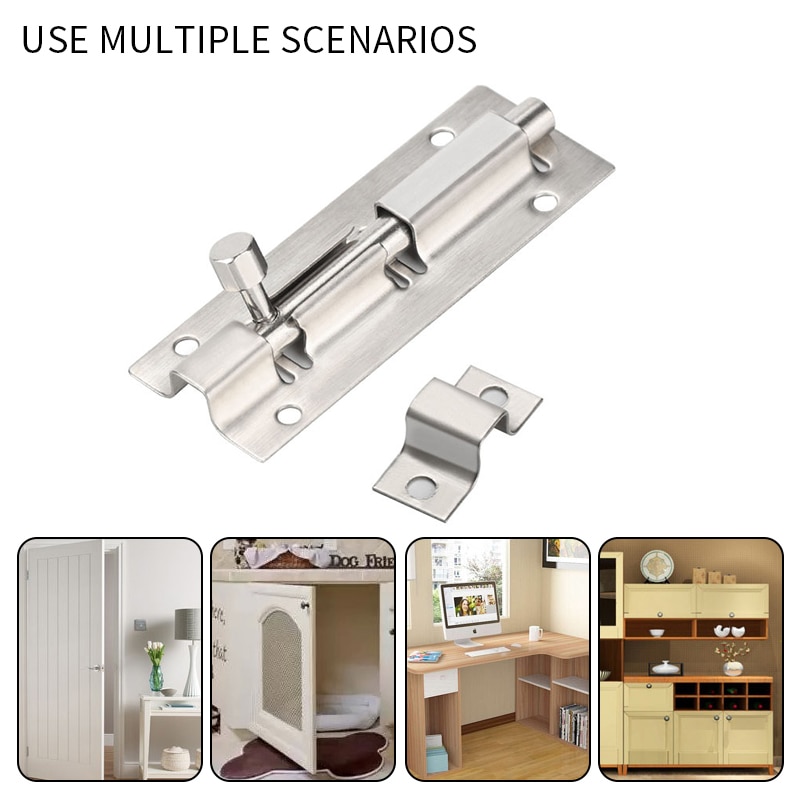 Verrous de porte de meuble, serrures en acier inoxydable de 1.5/2/3/4/6/8/10/12 pouces, loquet de chaîne de porte coulissante pour quincaillerie de sécurité de portail