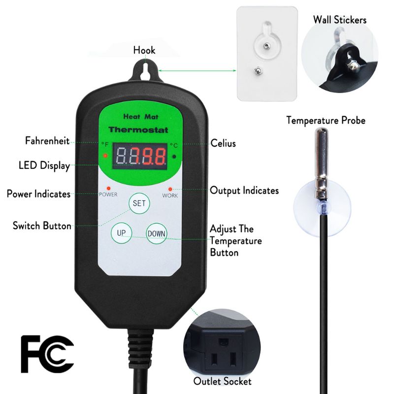 120V US/UK/EU Plug Digital Thermostat Day Night Temperature Control Sensor Regulator for Terrarium Heating Outlet Brooder C42