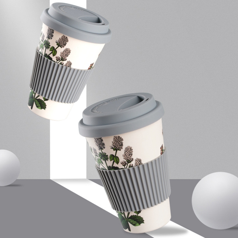 Tasse à café en fibre de bambou, 500ml, réutilisable, pour les voyages en plein air, pour boire du thé, de l&#39;eau et du jus, avec couvercle