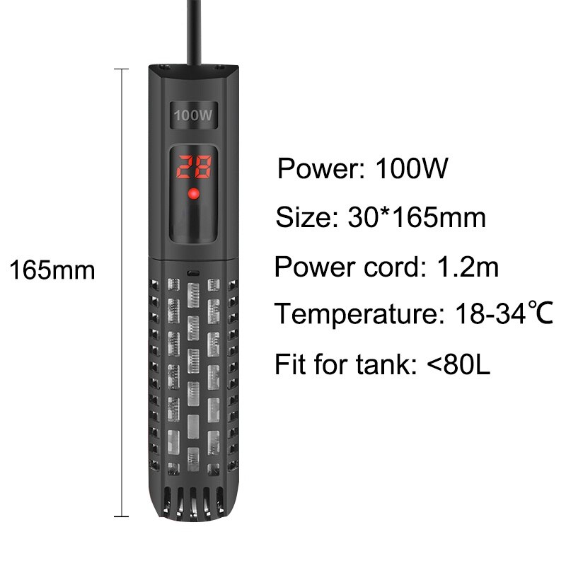 Aquarium Submersible Heater Fish Tank LCD Display Digital Adjustable Water Heating Rod Constant Temperature Control 500W: 100W / AU plug