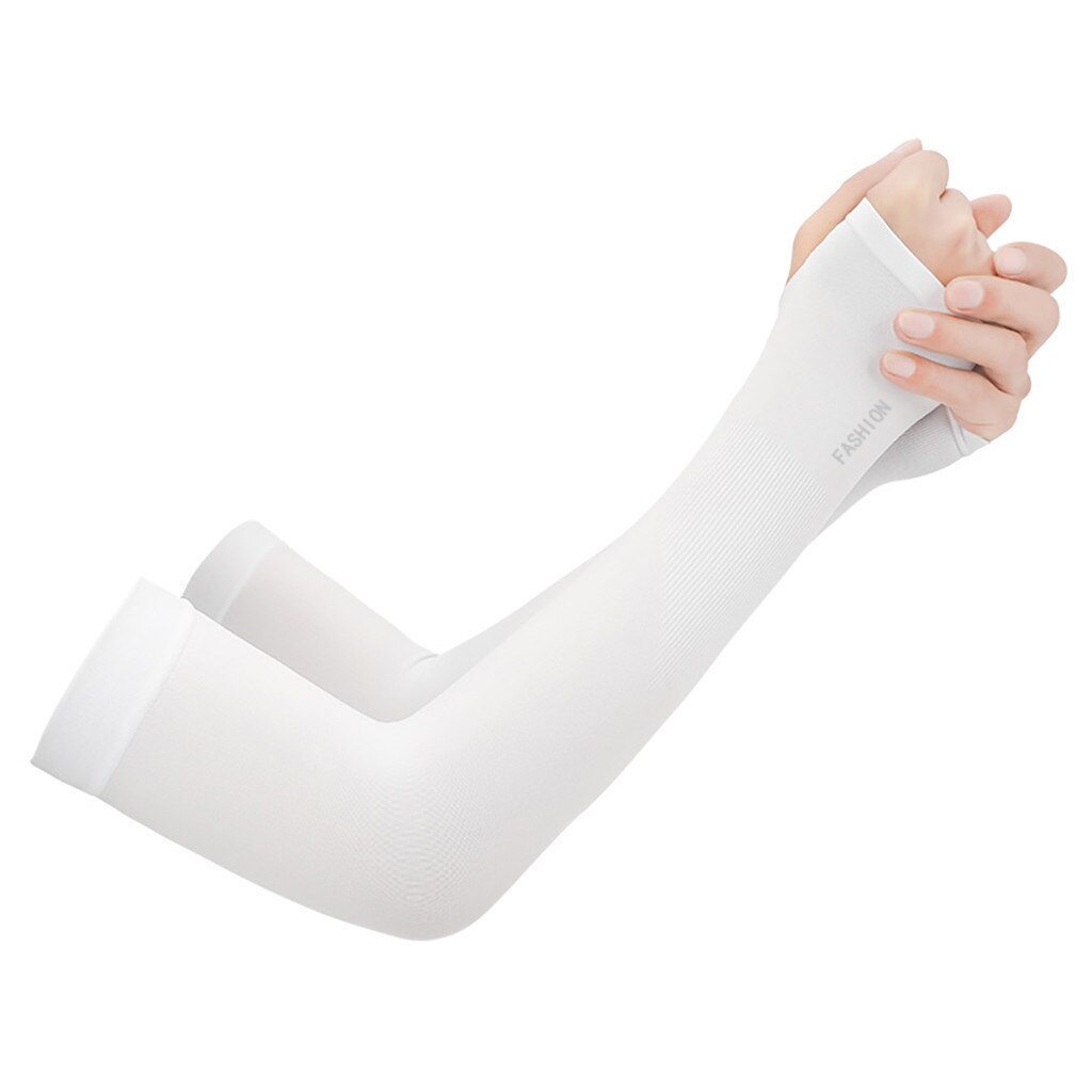 2 PCS Arm Sleeves Ice Fabric Sun UV Protection Cooling Warmer Arms Sleeve Summer Sun Cool Outdoor Solid Color Arm Sleeve Unisex: White