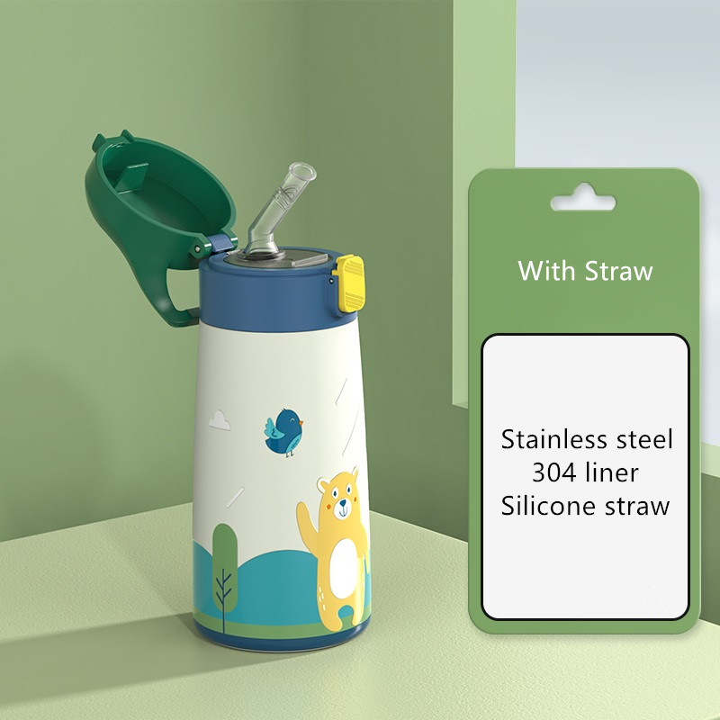 Termo de acero inoxidable con dibujos animados para niños, botella de agua de , 350ml/500ml: 500ml / Blue With Straw