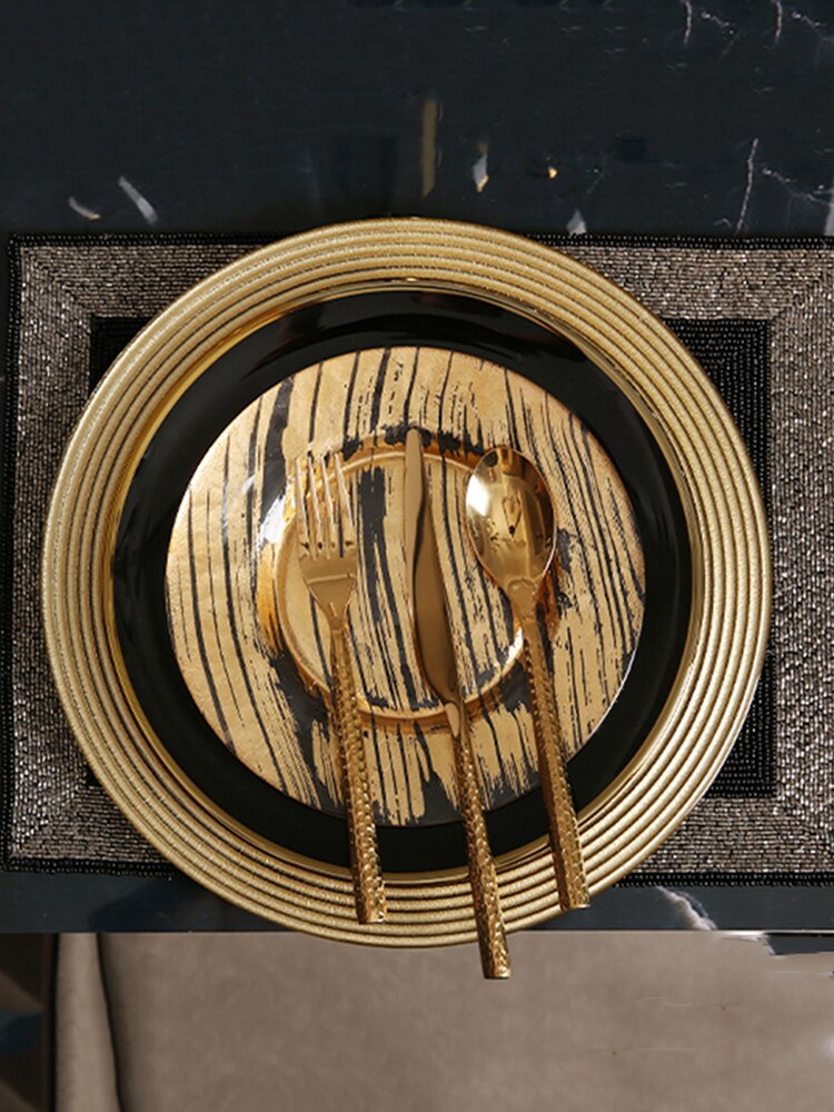 Christmas Luxury Plate Set Dinning Modern Serving Dishes Sets Glass Plate Europen Golden Talerze Obiadowe Dinnerware DL60PZ