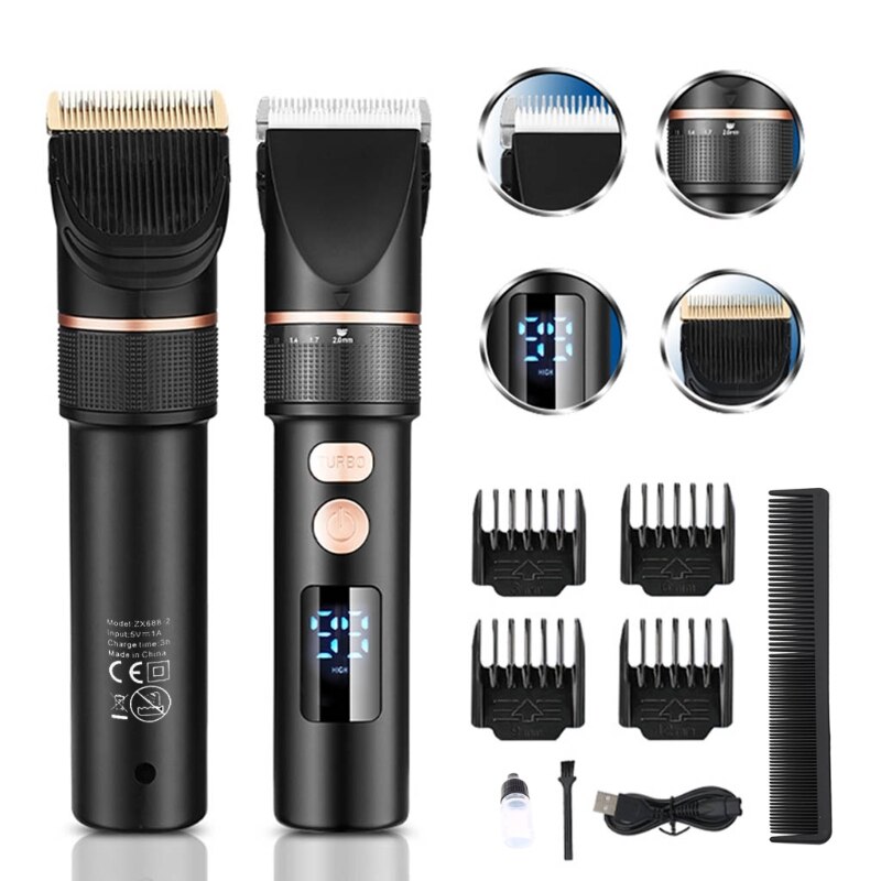 Adjustable Hair Clippers for Men with 6 Guide Combs LED Display Hair Trimmer P9YD