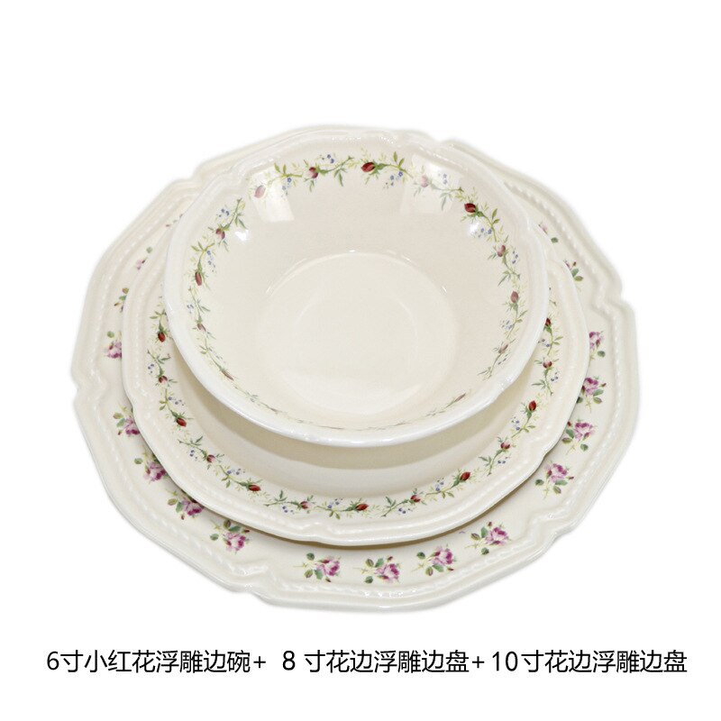 Français Antique décalcomanie Relief vaisselle assiette en céramique sous bol nourriture occidentale assiette Plate assiette à fruits saladier: 3-Piece Lace Suit