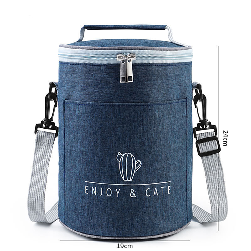 Large-Capacity Portable Lunch Bag Fresh-Keeping Thickened Lunch Box Bag Round Barrel Aluminum Foil Insulation Bags: army green