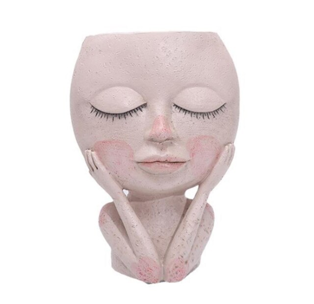 Cute Lady Face Planter Resin Succulent Plant Pots Abstract Lady Head Flower Pot Human Face Vases For Tabletop Balcony Decor: Style A