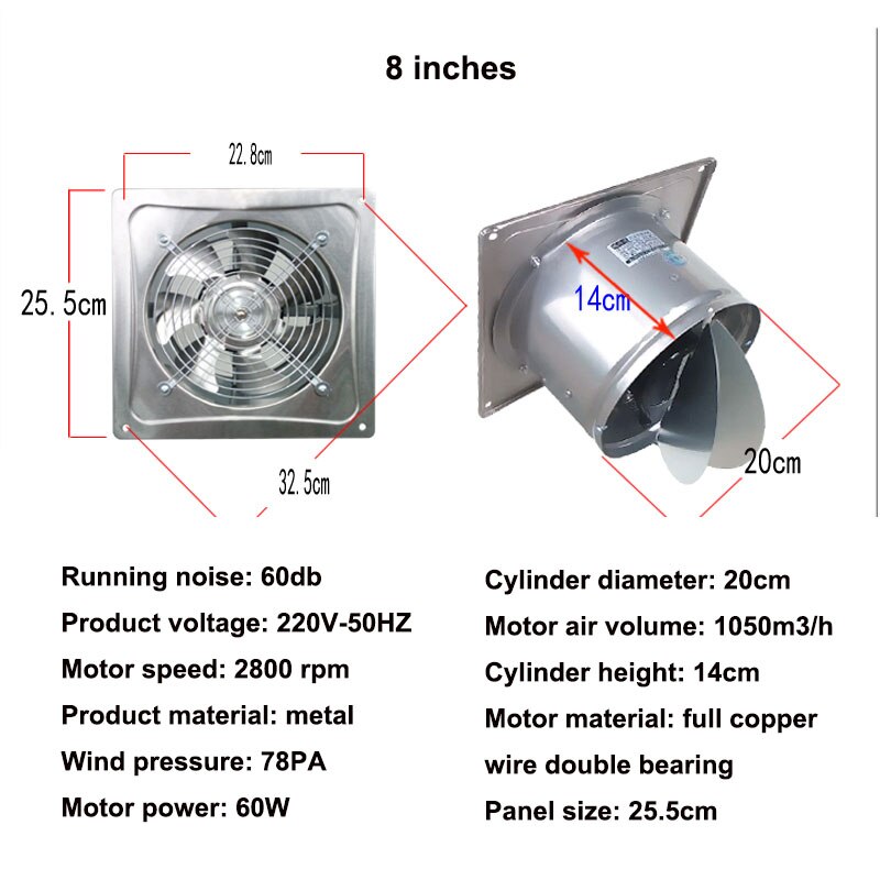 12 Inch Exhaust Fan Pipe Exhaust Fan Booster 6&#39;&#39; Toilet Kitchen Hanging Wall Window Duct Fan Air Ventilator Extractor Blower: Package 2