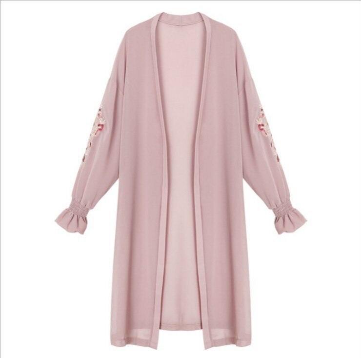 Zomer Vrouwen Blouses Leisure Losse Flare Mouwen Chiffon Borduurwerk Blouses Zon Kleding BS195: pink