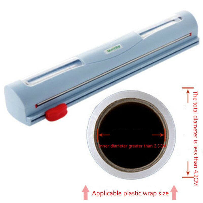Food Wrap Dispenser/Cutter, Kitchen Tool Foil Cling Film Wrap Dispenser Plastic Sharp Cutter Storage Holder: blue