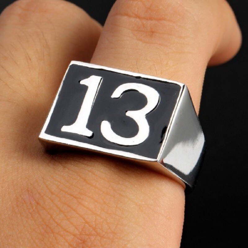 Men&#39;s Lucky 13 Silver color Ring 316L Stainless Steel Biker Ring Men&#39;s Jewelry