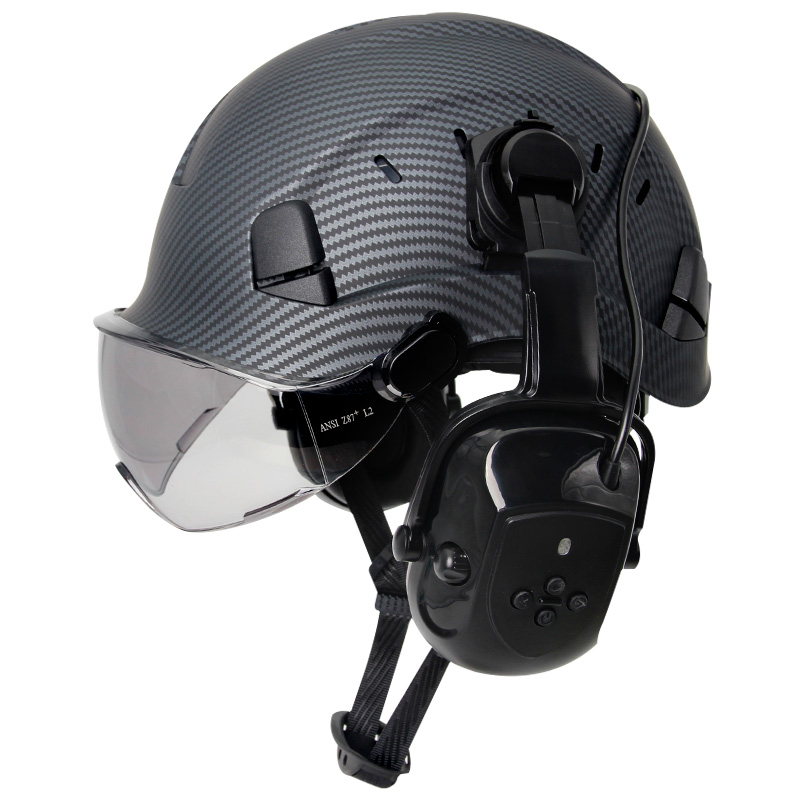 Bluetooth 5.0 Earmuffs Safety Helmet With Visors ANSI Head Protection for Engineer ABS Construction Hard Hat Industrial Work Hat: Red