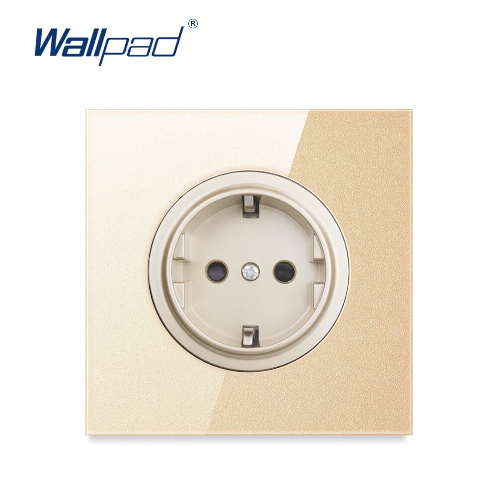 Wallpad 16A EU Standard Wall Power Socket Outlet Gold Crystal Glass Panel Grounded With Child Protective Lock: Default Title