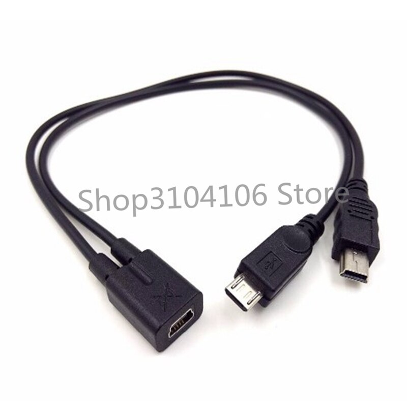 Mini USB 1 to 2 Y Splitter Cable, USB 2.0 Mini 5-Pin Female to Male + Micro USB Male Converter High Speed Charging Cable Cord