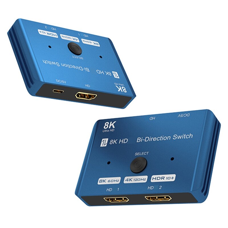 Selector de interruptor bidireccional compatible con HDTV DP1.4, 1 en 2, Salida 2 en 1, caja de conmutador 8k 60hz/ 4k 120hz