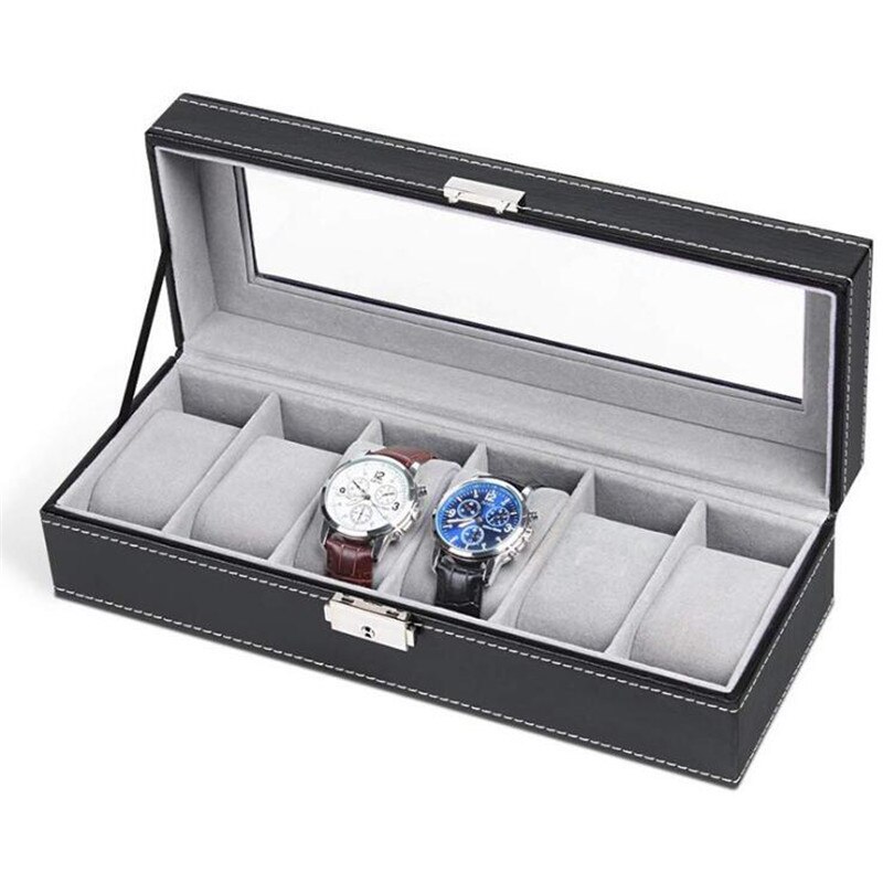 6/6 + 3/8 + 2 Grids Storage Horloge Doos 8/10/12 Grids Pu Lederen Horloge Houder Organizer Voor Quartz horloge Sieraden Dozen Display: 6 Grid Gray
