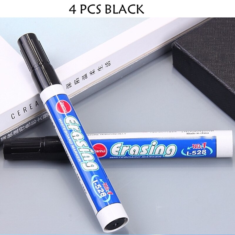 4Pcs Veel Vier Kleur Whiteboard Marker White Board Marker Milieuvriendelijk Marker Kantoor Schoolbenodigdheden Zwart Rood Blauw Groen: 4 pcs Black Pen