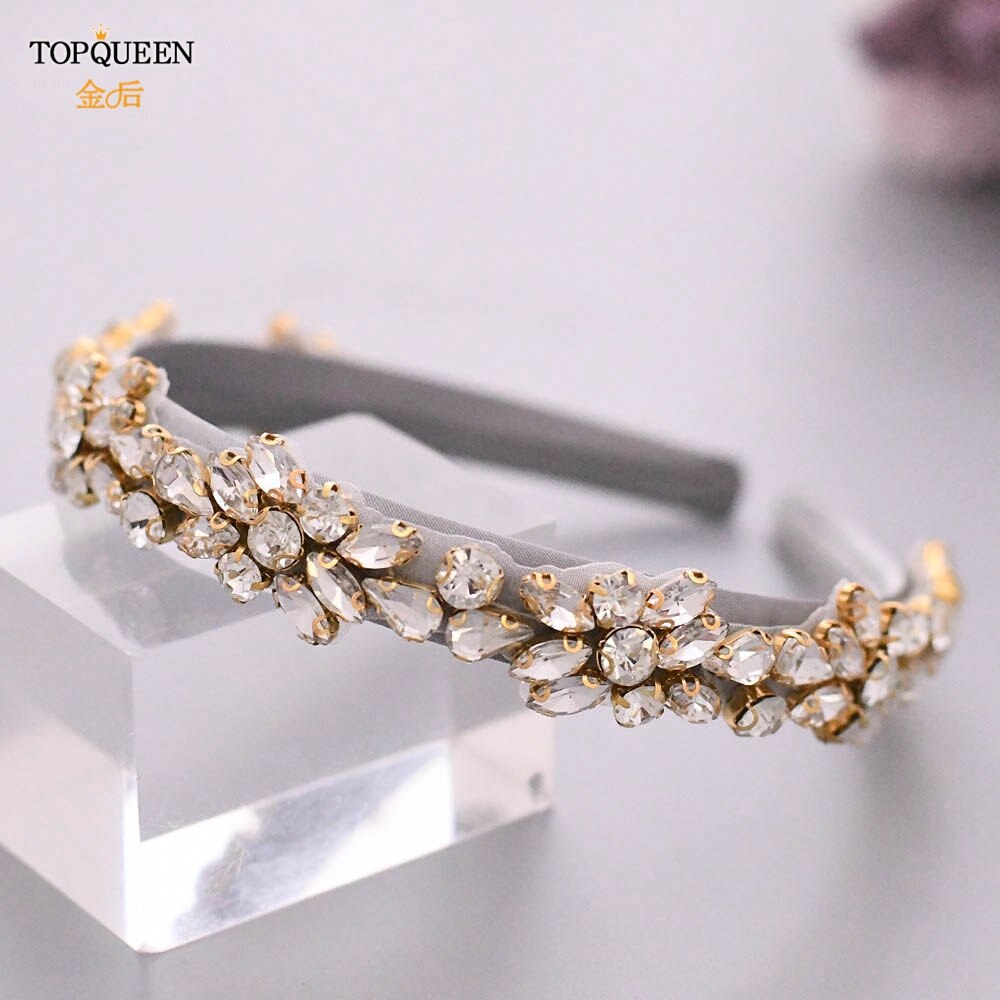 TOPQUEEN S387-FG Luxus Strass Hochzeit Stirnband Stunning Kristall Haar Schmuck Braut Haar Tiara Barock Stirnbänder Headwear: S437G-FG