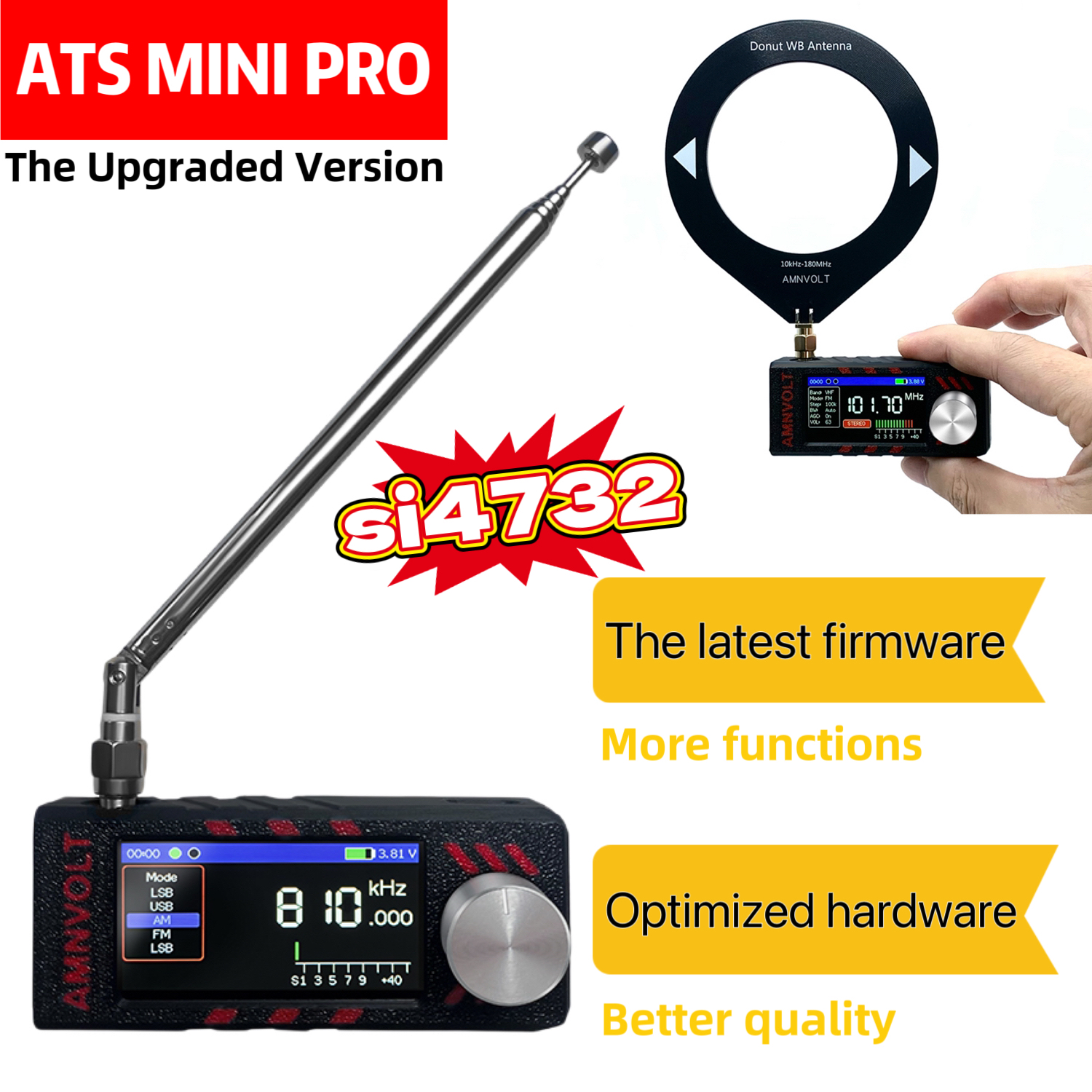 Version améliorée AMNVOLT ATS MINI V3 SI4732 Radio DSP pleine bande, récepteur de poche FM AM MW SW SSB, avec amplificateur de casque Hi-Z
