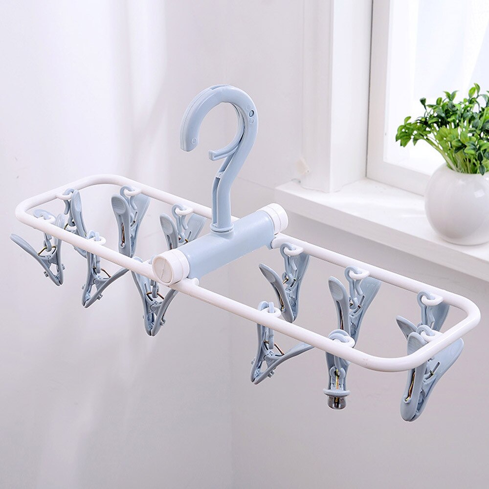 12 Clip Folding Drying Rack Multi-functional Underwear Socks Clip Plastic Rack Clothes Hanger Dryer Towels Cloth Drying Rack