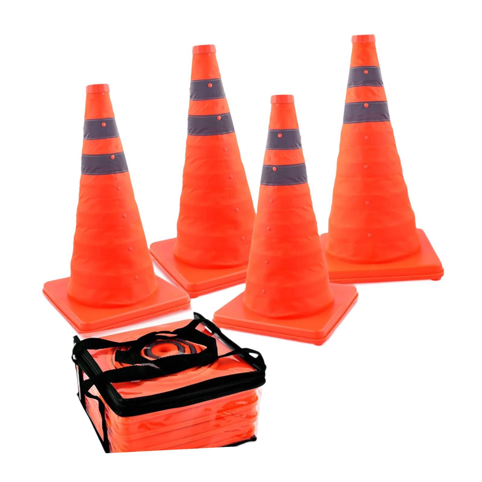 4 stuks 18 inch telescopische reflecterende verkeerskegels, opklapbare kegels, multifunctioneel, oranje