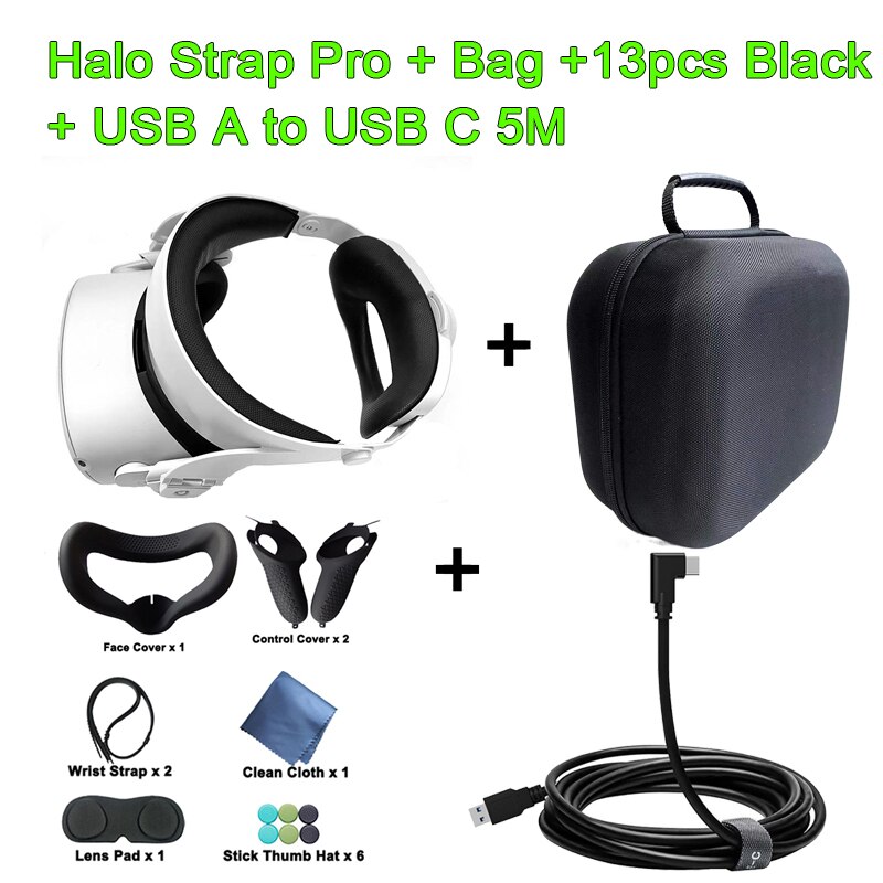 Halo Strap Adjustable for Oculus Quest 2 VR Increase Supporting force and Improve Plate Comfort Forehead Quest2 Accessories: ProBag13pcsBA2CCable