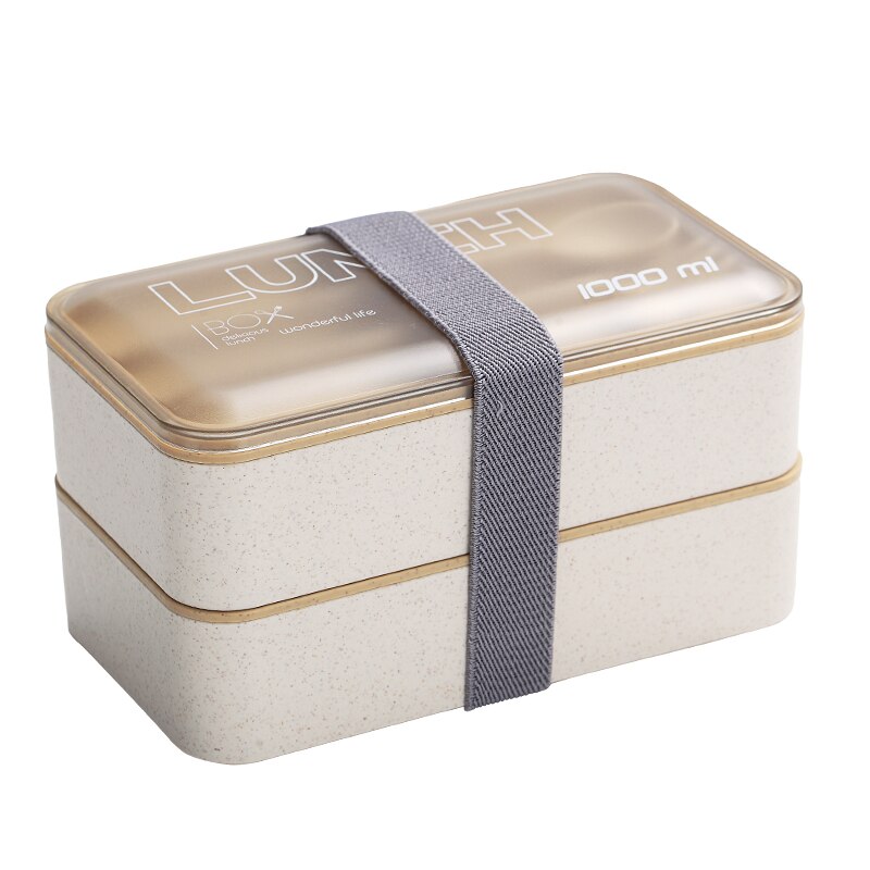 1000ml protable madkasse dobbelt lag hvede halm bento kasser mikrobølgeovn servise mad opbevaring container madkasse: Beige